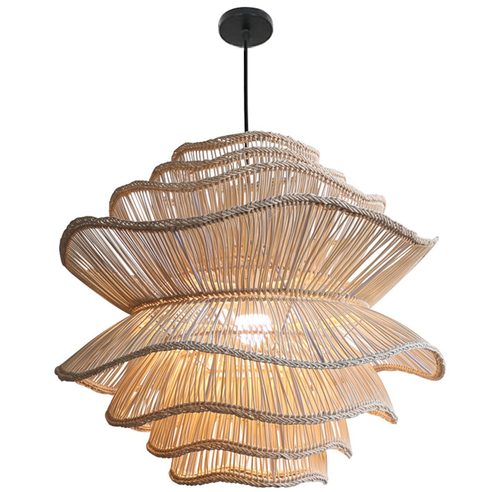 Suspension AudaraMedium, Lustre Japonais en Rotin à 3 Niveaux, Convient pour le Salon, le Couloir, la Ferme, la Maison de Plage, Éclairage Nouveau Chinois (D19.69in/50cm)