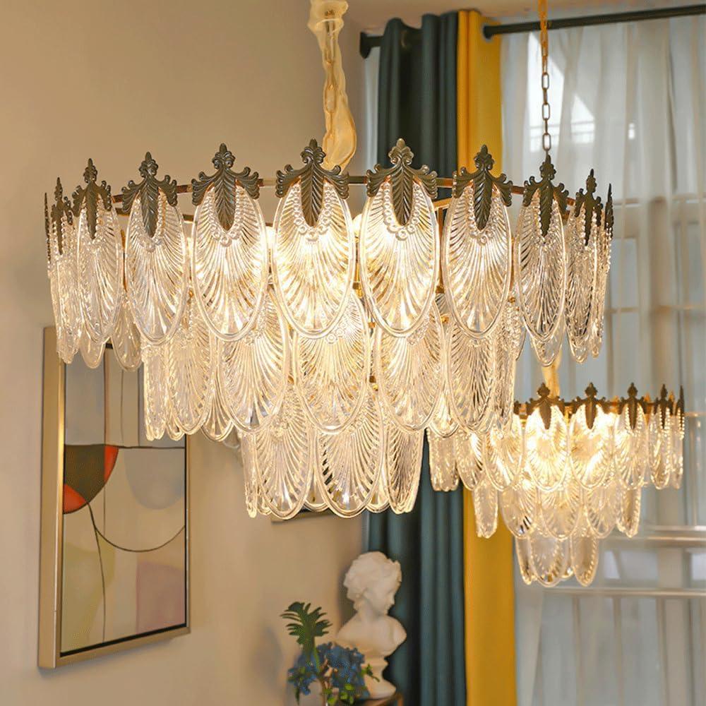 Audara-32-inch Crystal Chandeliers Round-Shaped European Modern Chandeliers Suitable for Living Rooms, Bedrooms, Studies, Dining Rooms, Hotels, Kitchens, and Island Ceiling Lights