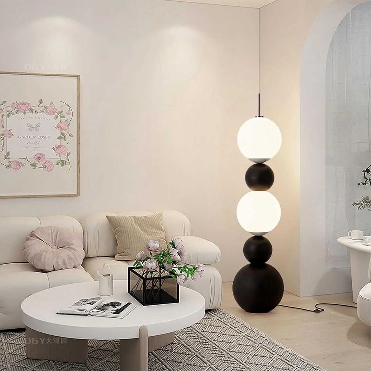 Audara-Creative Spherical LED Floor Lamp Black White Metal Standing Lamp H57.09in Corridor Living Room Bedroom Torchiere Showroom Dining Room Backdrop Decoration Lighting Fixture