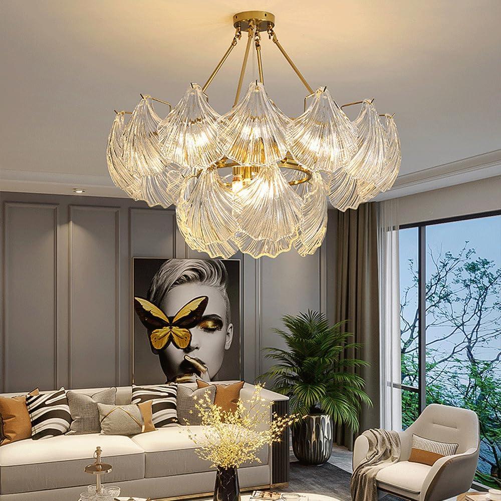 Audara-32-inch Shell-Shaped Crystal Chandeliers Suitable for Installation in Diverse Spaces Such As Bedrooms, Hotels, and Kitchen Islands Glass Chandelier for Living Room Minimalist European Style