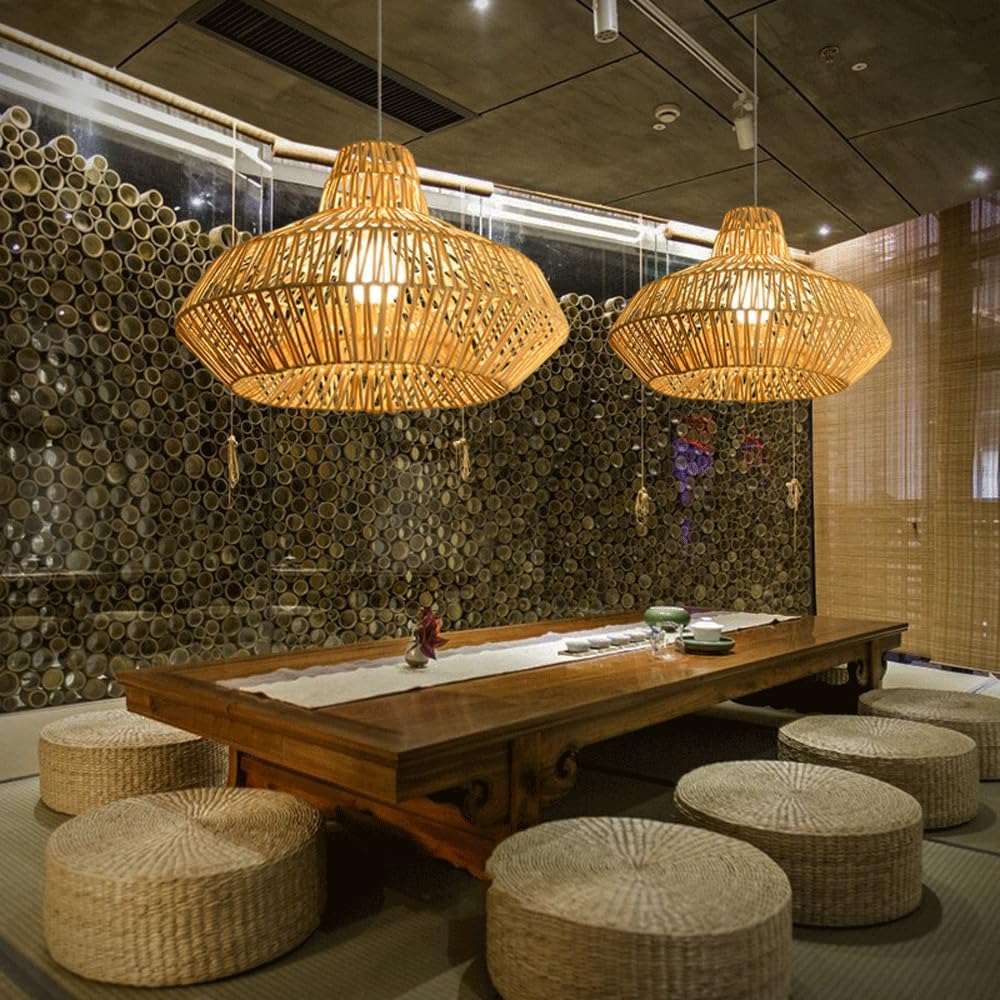 Audara-22-inch Woven Pendant Light Metal Frame Paired with Rattan Fresh and Elegant Appearance Retro Without Being Old-Fashioned Bohemian, Wabi-sabi, Tropical—a Multi-Style Ceiling Light Fixture