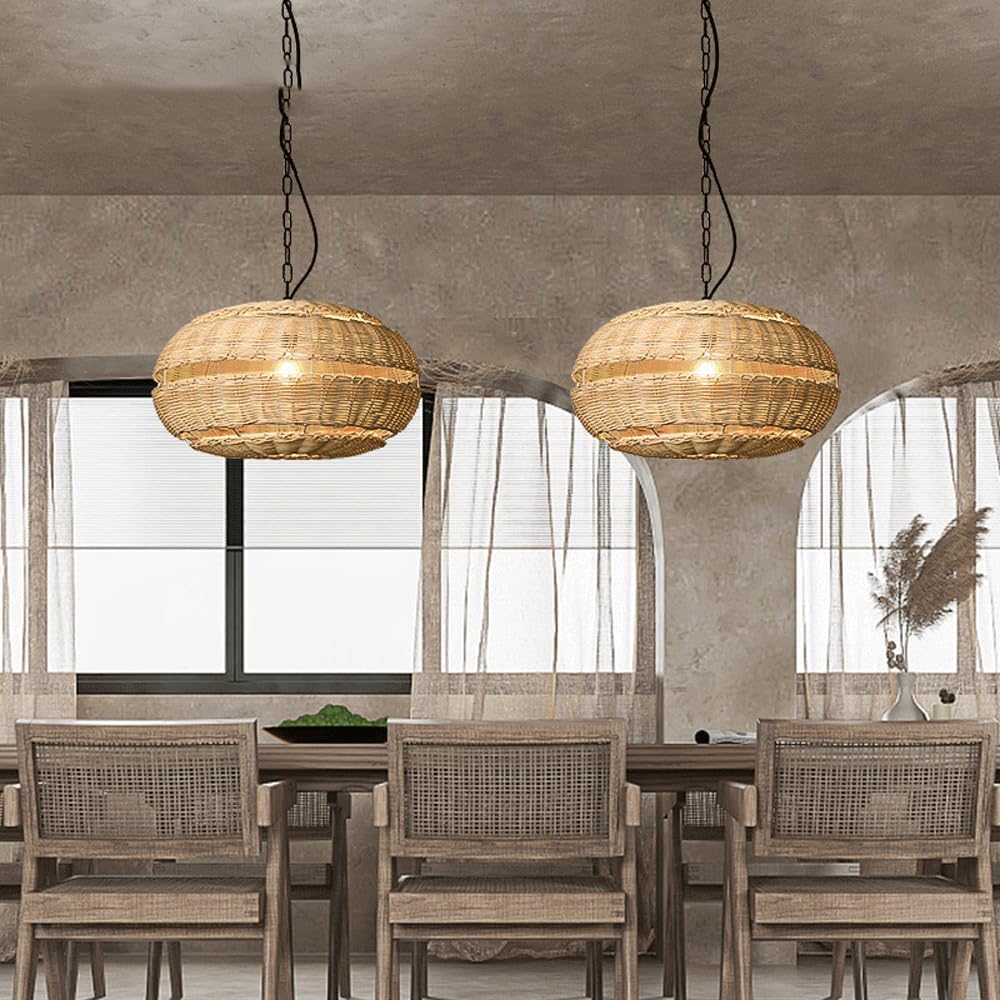 Audara-10in Woven Rattan Pendant Light Bohemian & Wabi-Sabi Style Multi-Functional Ceiling Light Fixture Suitable for Bedrooms, Hotels, Study Rooms, Dining Areas, Entryways, and More Retro Lamp