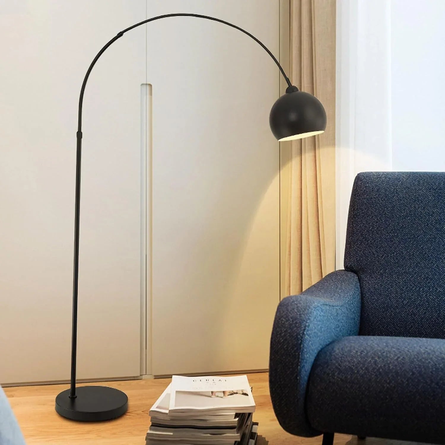 Audara-Creative Remote Control Stepless Dimming Living Room Floor Lamp Single Light Source E26 Retractable Black Metal Standing Lamp Bedroom Study Room Torchiere Dining Room Decoration Lighting Fixture