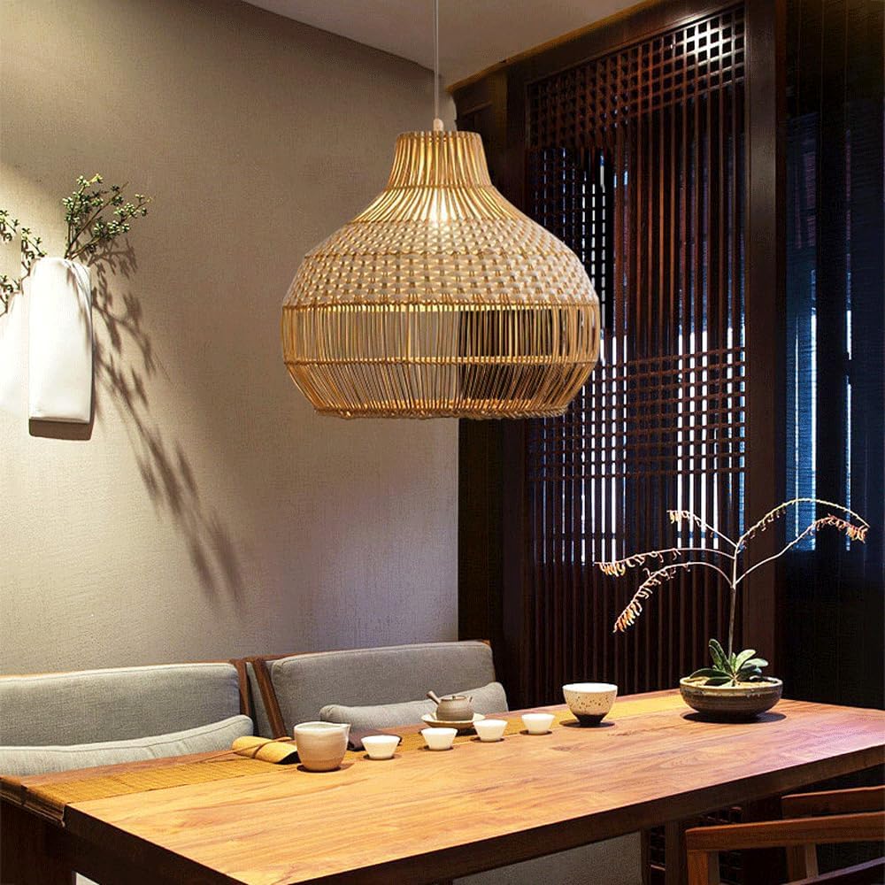Audara-18-inch Woven Pendant Light Natural Rattan Color Bohemian & Wabi-Sabi Style Multi-Style Ceiling Light Fixture Suitable For Bedrooms, Dining Rooms, Kitchens, Islands, Entryways, And More Retro L