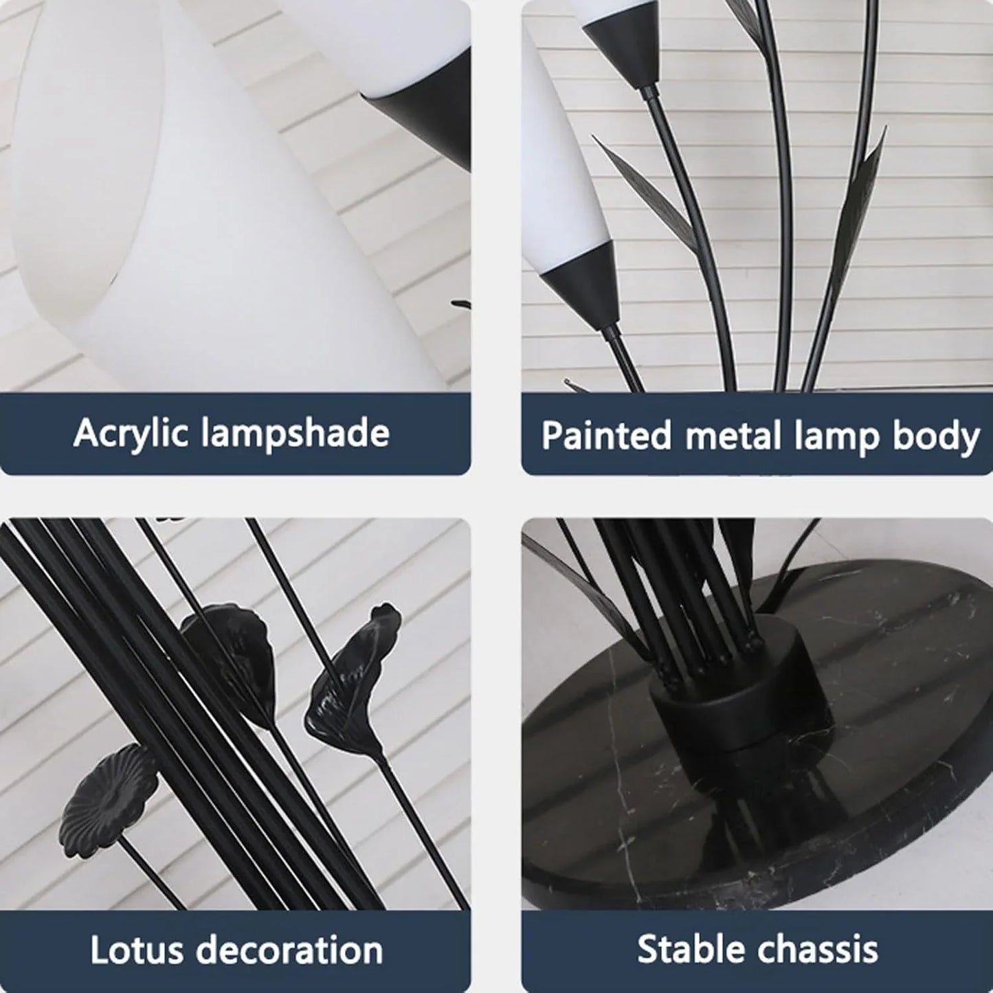 Audara-Creative 4 Light Source Flower Shape Living Room Floor Lamp H66.14in Black Metal Standing Lamp Study Office Sofa Beside Torchiere Bedroom Balcony Model HomeLighting Fixture