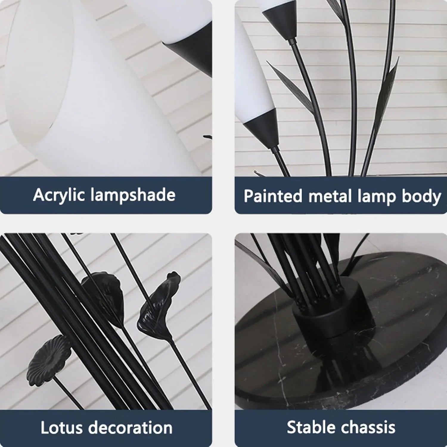 Audara-Creative 4 Light Source Flower Shape Living Room Floor Lamp H66.14in Black Metal Standing Lamp Study Office Sofa Beside Torchiere Bedroom Balcony Model HomeLighting Fixture