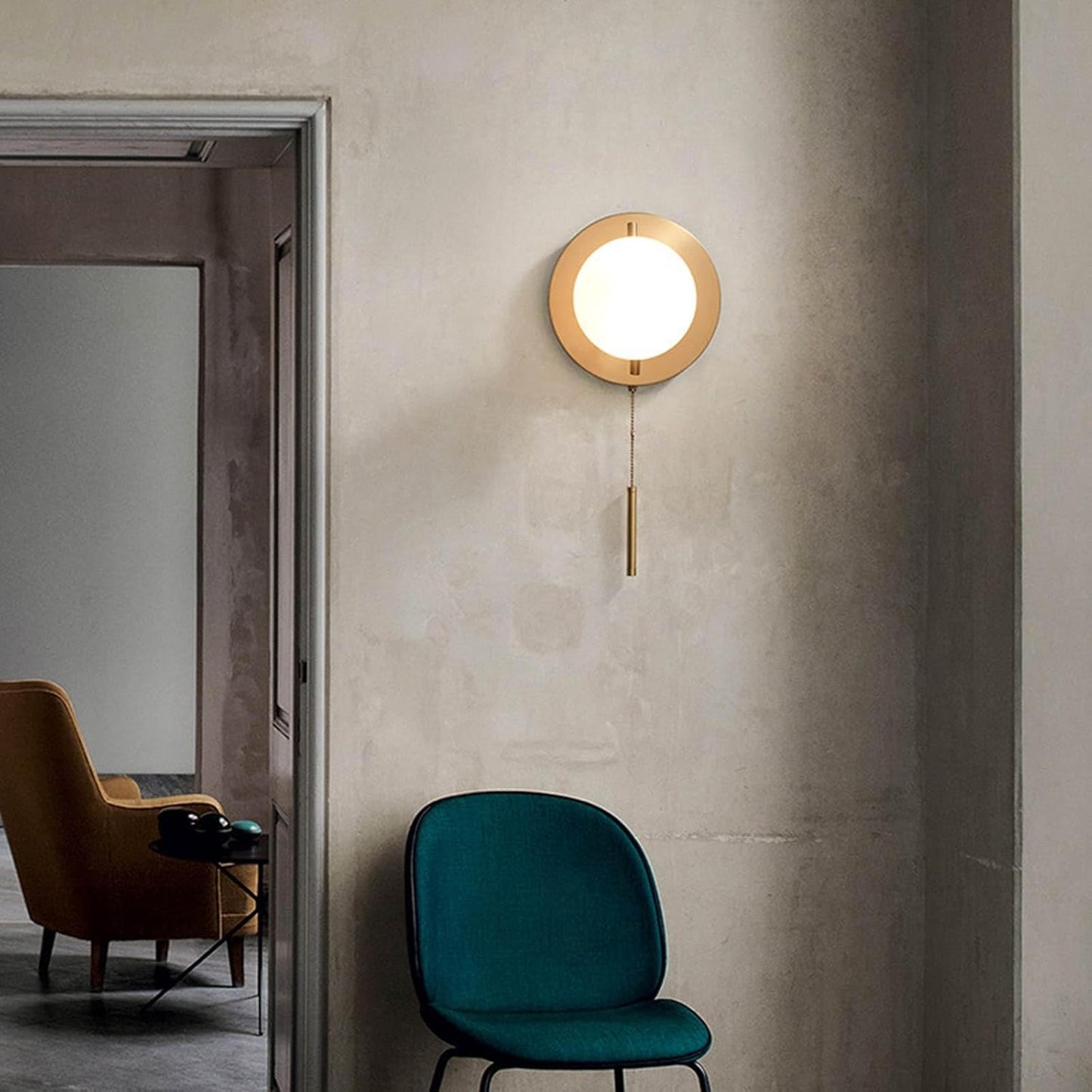 Audara-Glass Sphere Pull Cord Wall Light 9in Bedside Wall Sconce E26 Dining Room & Hallway Wall Lamp Modern Minimalist Living Room Feature Wall Light Fixture