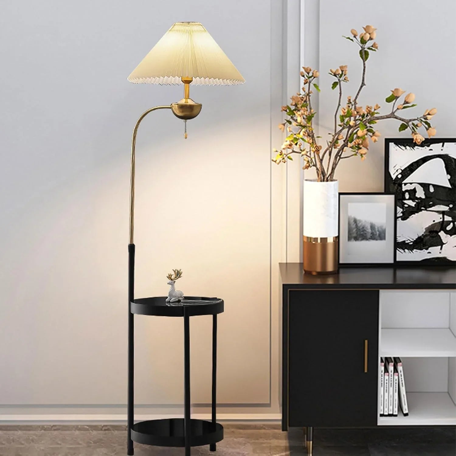 Audara-Creative Remote Control 3 Color Dimming E26 Living Room Floor Lamp Study Office Sofa Beside Standing LampH64in Metal Fabric Torchiere Villa Farmhouse B&B Lighting Fixture
