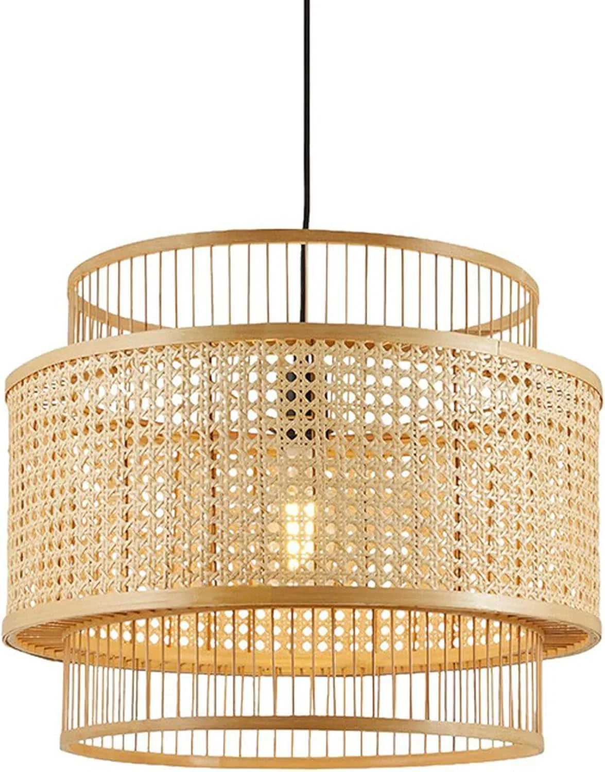Audara-14in Woven Rattan Pendant Light Bohemian & Wabi-Sabi Style Multi-Functional Ceiling Light Fixture Suitable for Bedrooms, Hotels, Study Rooms, Dining Areas, Entryways, and More Retro Lamp