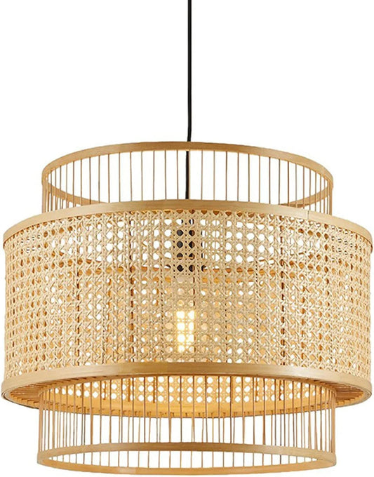 Audara-14in Woven Rattan Pendant Light Bohemian & Wabi-Sabi Style Multi-Functional Ceiling Light Fixture Suitable for Bedrooms, Hotels, Study Rooms, Dining Areas, Entryways, and More Retro Lamp