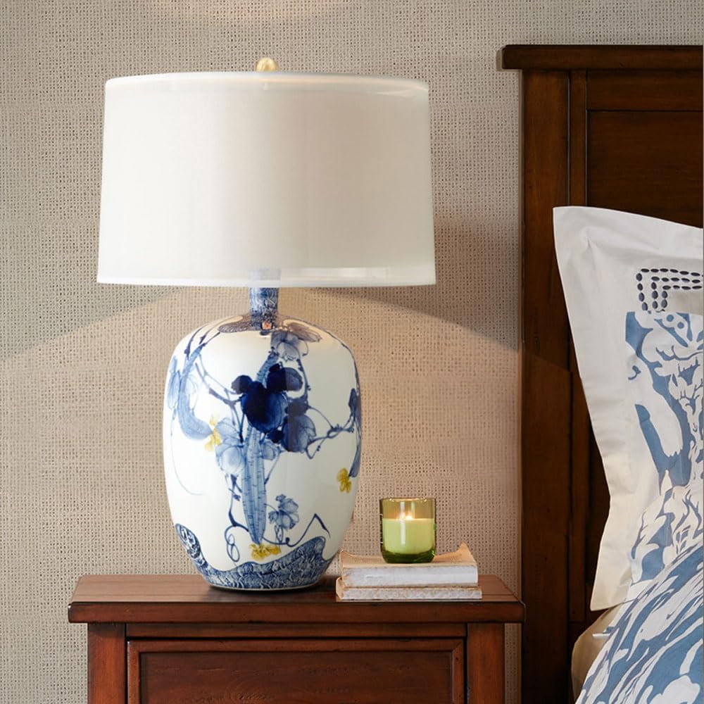 Audara-New Chinese Creative Living Room Bedroom Office Desk Light Classical Elegant Fabric Ceramic Desk Lamp Farmhouse Villa Club Table Lamp Hotel Cafe Restaurant Decoration Lighting Fixture