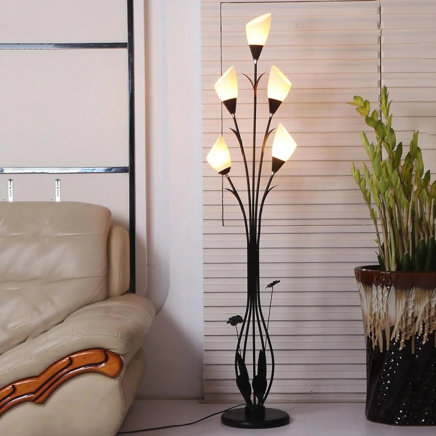 Audara-Creative Simple Study Bedroom Floor Lamp Black E26 5 Light Source Tri-Color Dimming Metal Acrylic Standing Lamp H66in Living Room Couch Side Torchiere Villa Club Dining Room Lighting Fixture