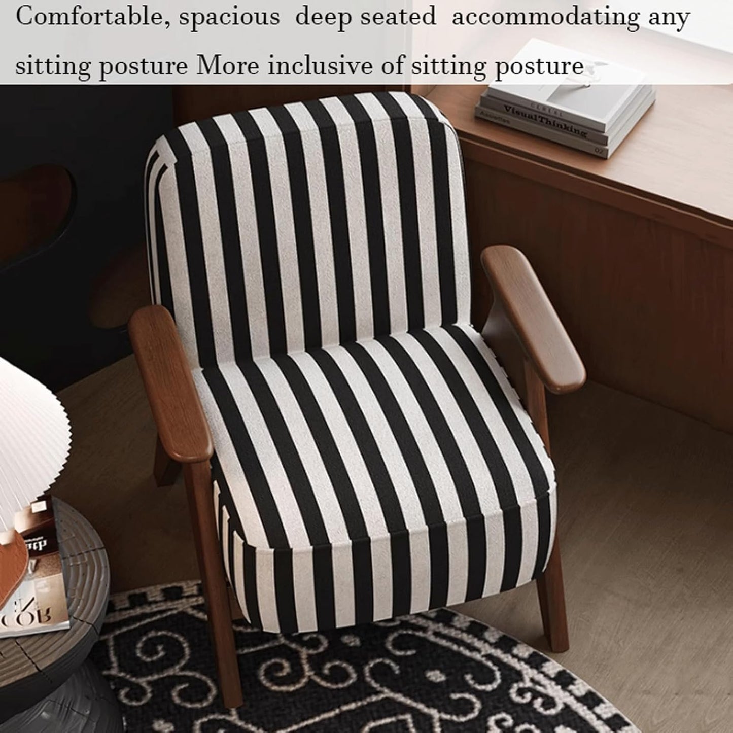 Audara-Deep Blue Soft Cushion Living Room, Casual Arm Chair, 30 Inch Thick Backrest, Single Bench, Spring Cushion Inside, Living Room Furniture Suitable for Balcony, Study Room, Hotel