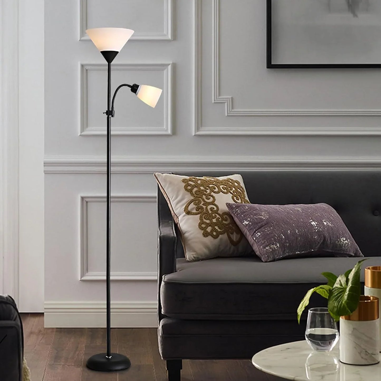 Audara-Modern Simple Metal Acrylic Floor Lamp 1/2 Light Source E26 H67’ Bedroom Living Room Sofa Beside Standing Lamp Restaurant Hotel Torchiere Farmhouse B&B Cafe Decoration Lighting Fixture