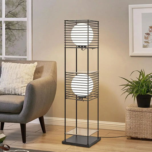 Audara-Creative Simple Rectangle Metal Floor Lamp 2 Light Source E26 3 Color Tone Lighting Bedroom Study Standing Lamp Living Room Villa Club Torchiere H52” Cafe Corridor Decorative Lighting Fixture