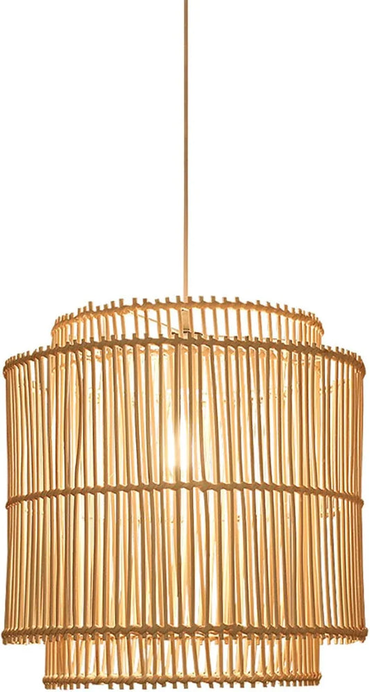 Audara-16in Woven Rattan Pendant Light Bohemian & Wabi-Sabi Style Multi-Functional Ceiling Light Fixture Suitable for Bedrooms, Hotels, Study Rooms, Dining Areas, Entryways, and More Retro Lamp