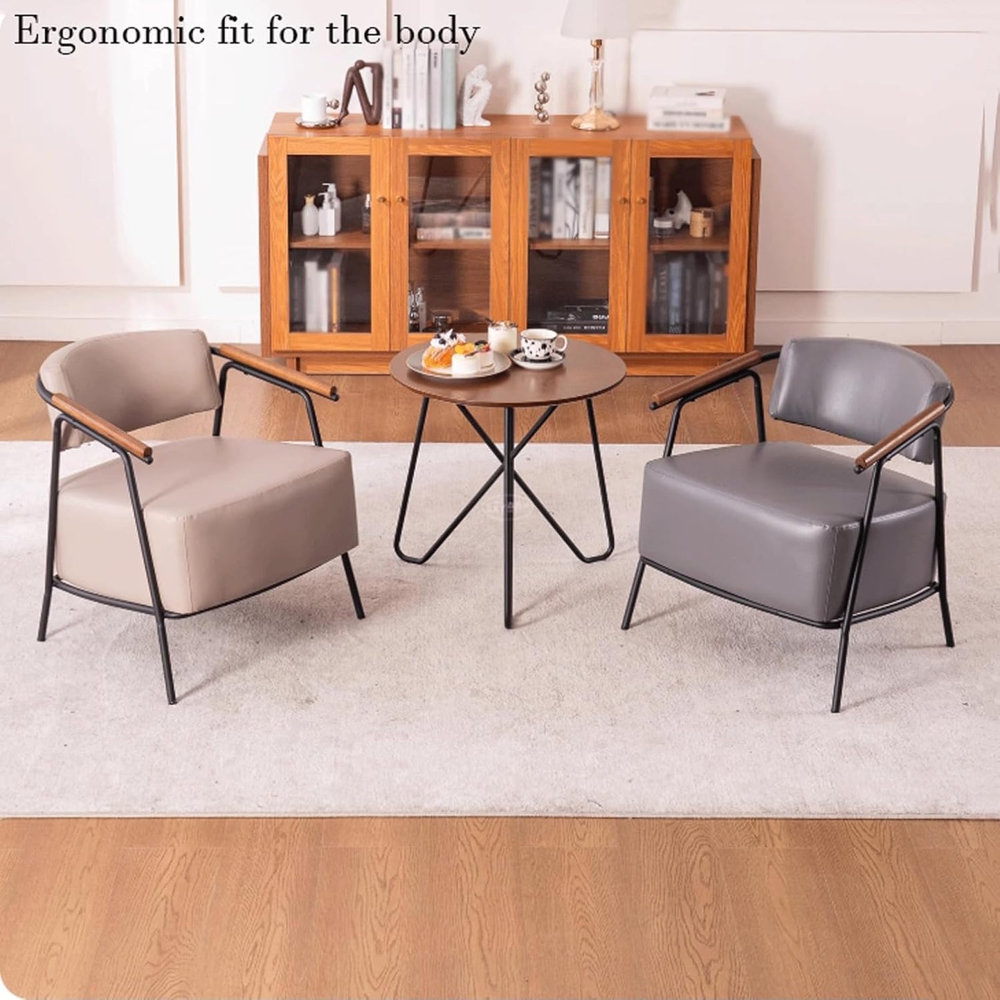 Audara-28 inch Casual Armchair Sofa Chair, Brown Leather Decorative Chair, Retro Style Sofa, Carbon Steel Chair Legs, Suitable for Living Room, Bedroom, Dining Room.