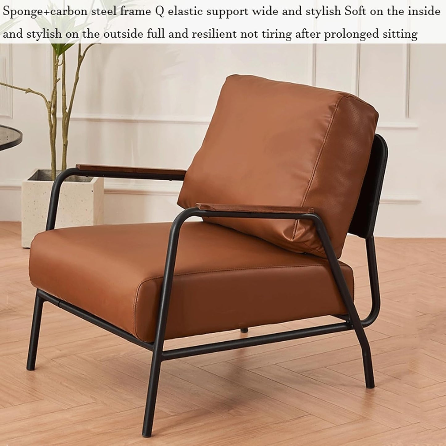Audara-33 inch Leisure backrest Sofa Chair, Single Bench Orange Wooden armrest Oversized Accent Chair, Detachable backrest Design, Metal Frame, Suitable for Living Room, Bedroom, Reading Room