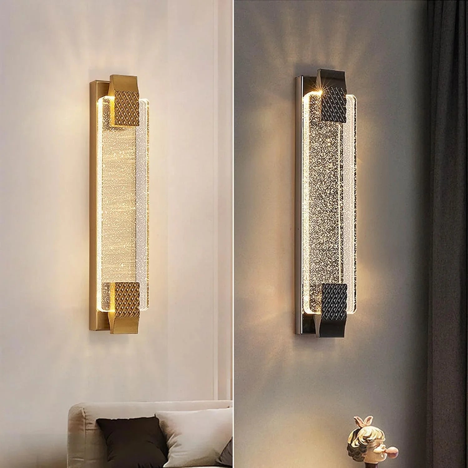 Audara-Long Crystal Wall Light Luxury LED Hardwired Wall Sconce Entrance Hallway Corridor Wall Lamp Living Room Feature Wall Wall Light Fixtures
