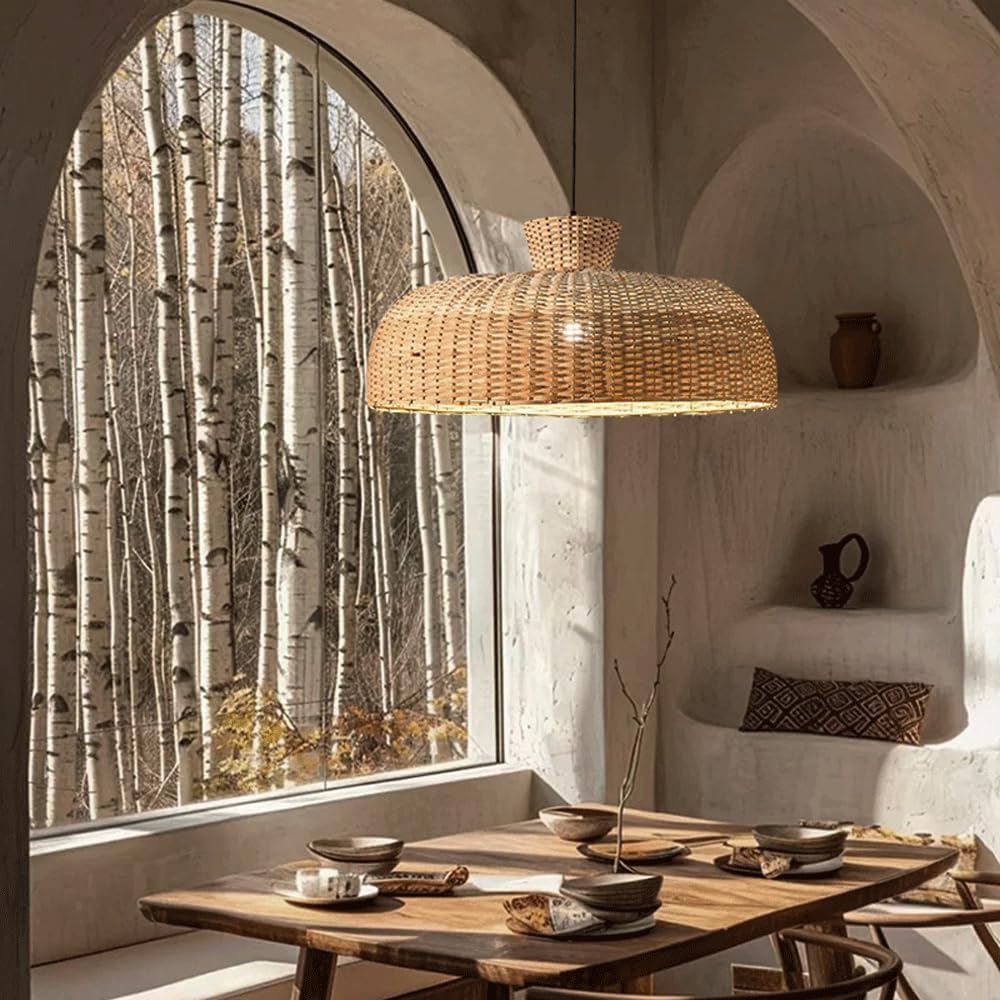 Audara-20-inch Woven Pendant Light Bohemian, Wabi-Sabi, and Multi-Style Ceiling Light Fixture Suitable for Bedrooms, Hotels, Study Rooms, Dining Areas, Entryways, and More Retro Lamp