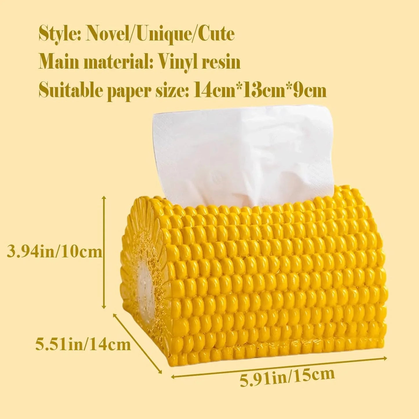 Audara-Cute Novelty Home Decor, 3D Corn Tissue Box with Tissue Dispenser, Resin Kitchen Tissue Box Cover, Fun Desktop Decoration Suitable for Various Spaces Such as Restaurants, Kitchens, and bedrooms