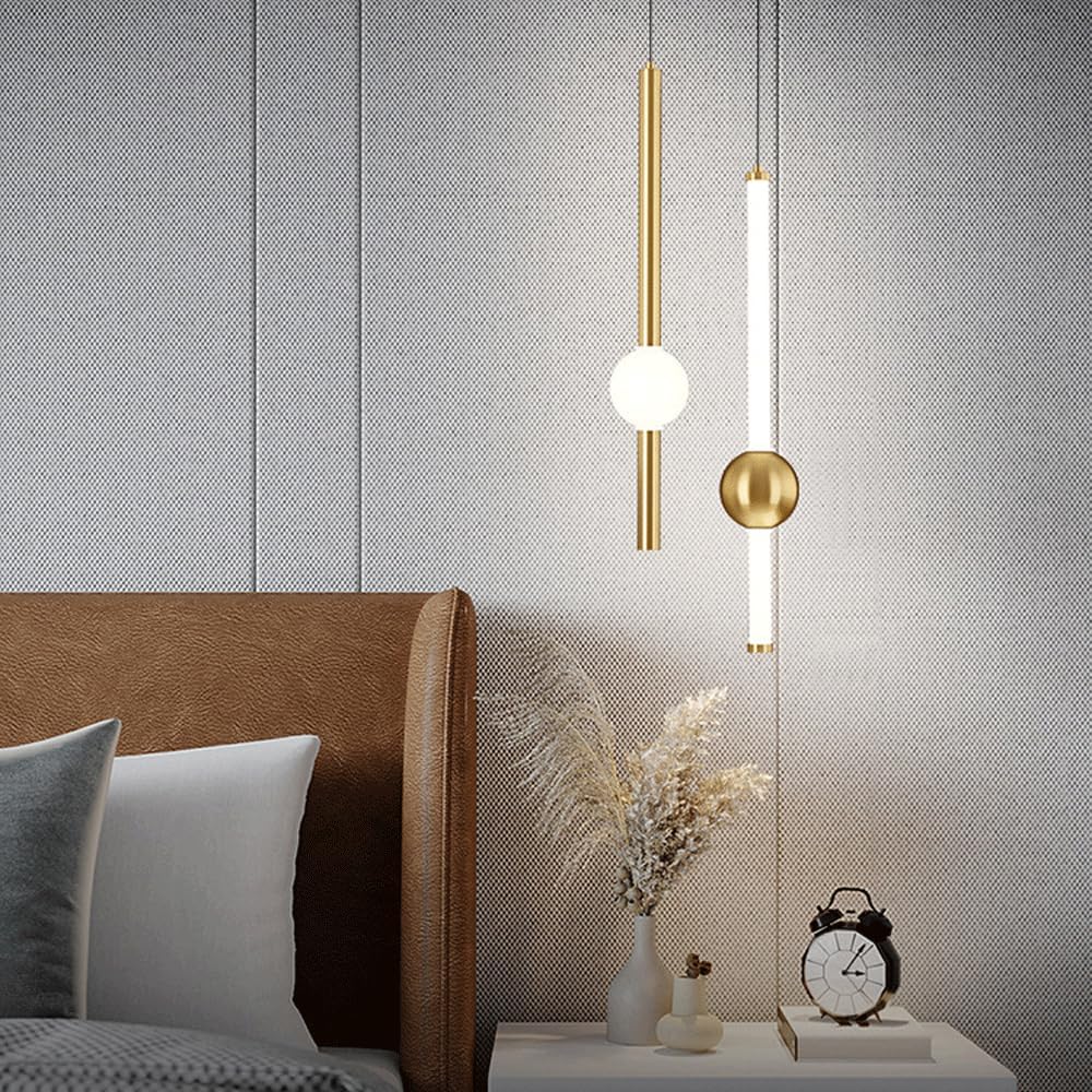 Audara-Modern Minimalist Chandeliers/Bedroom Bedside Ambiance Hanging Lamp/Indoor Dining Room Lines Pendant Light/Designer Creative Long Strip Lighting Fixture (2 Head LED)