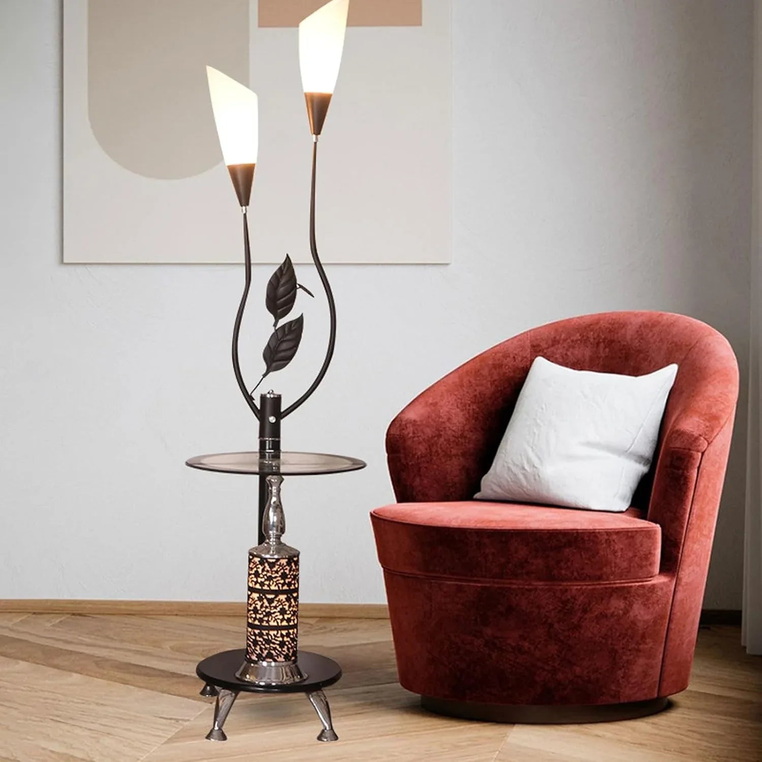Audara-Creative Simple Living Room by Sofa Floor Lamp Light Luxury Retro with Coffee Table Metal Glass Standing Lamp 2 Light Source E26 H66.14in Study Room Bedroom Torchiere Rustic Lighting Fixture