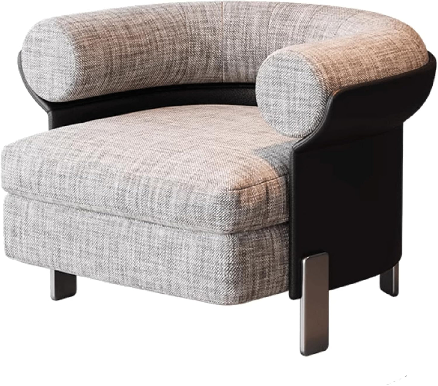 Audara-35 inch Black Leather Casual backrest Accent Chairs for Living Room, Gray Cotton Linen Single Sofa Chair, Free Installation Suitable for Living Room, Reception Room, Hotel
