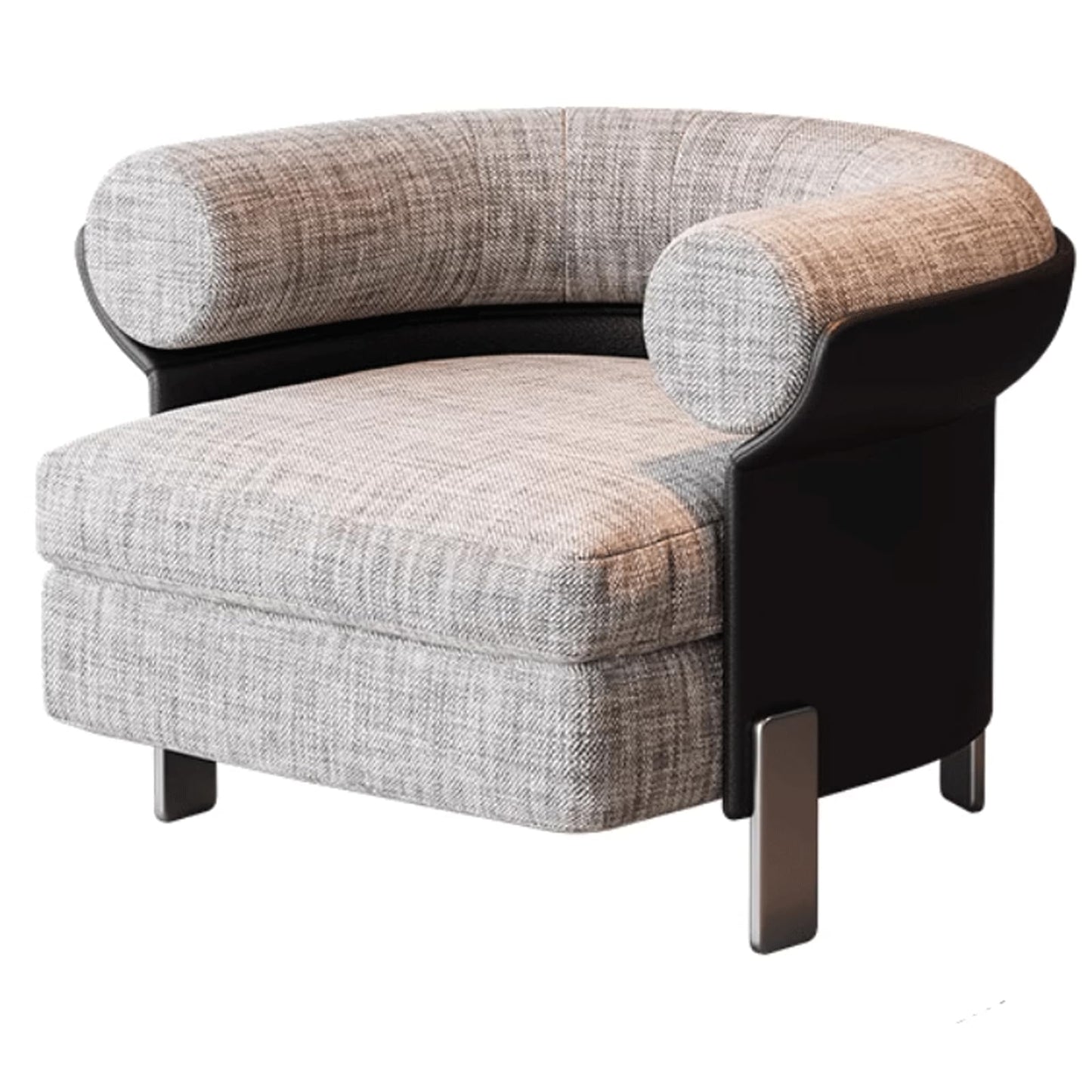 Audara-35 inch Black Leather Casual backrest Accent Chairs for Living Room, Gray Cotton Linen Single Sofa Chair, Free Installation Suitable for Living Room, Reception Room, Hotel