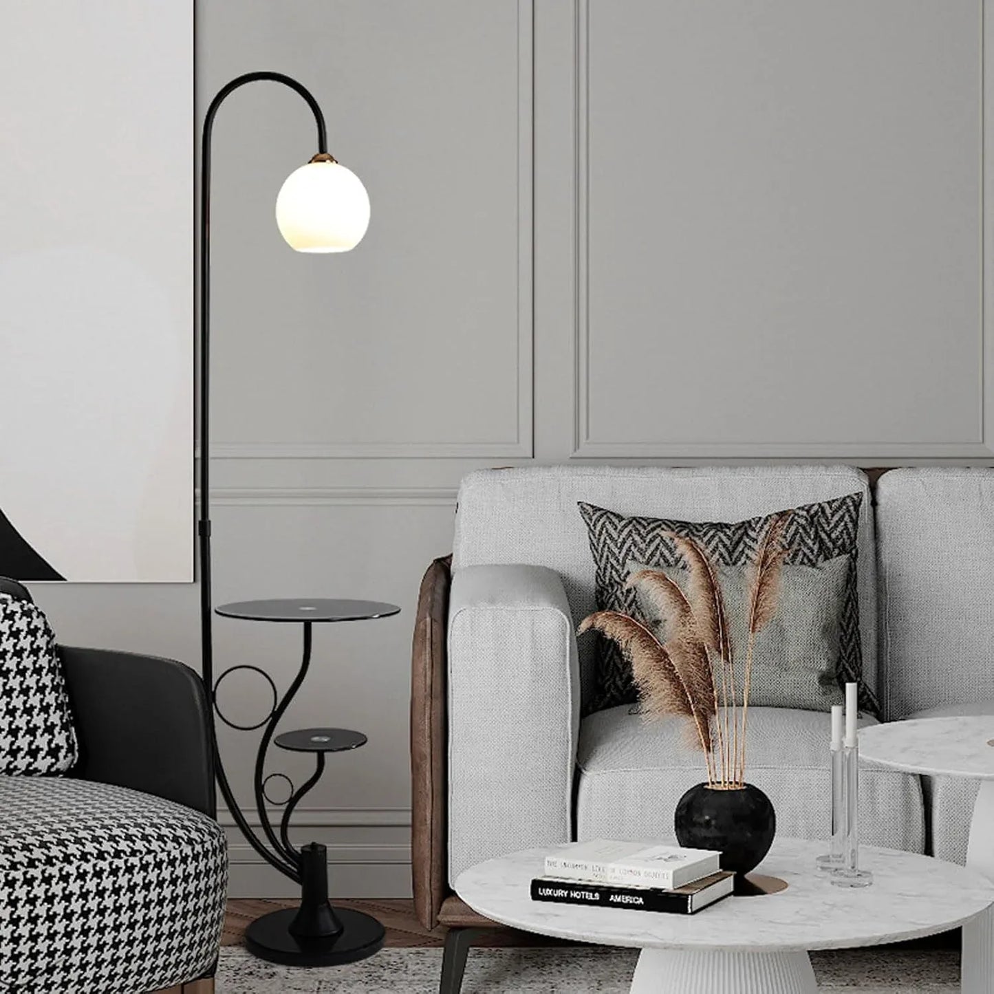 Audara-Light Luxury Double Coffee Table Bedroom Living Room Floor Lamp Elegant Creative Study Room Office Sofa Beside Standing Lamp H63.7” 3 Color Tone Linen Metal Torchiere Hotel Mall Lighting Fixture