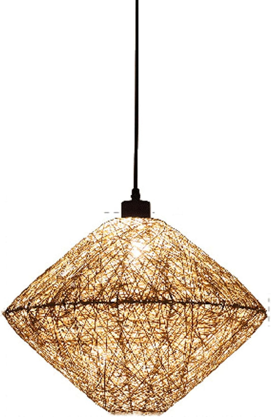Audara-16in Woven Rattan Pendant Light Bohemian & Wabi-Sabi Style Multi-Functional Ceiling Light Fixture Suitable for Bedrooms, Hotels, Study Rooms, Dining Areas, Entryways, and More Retro Lamp