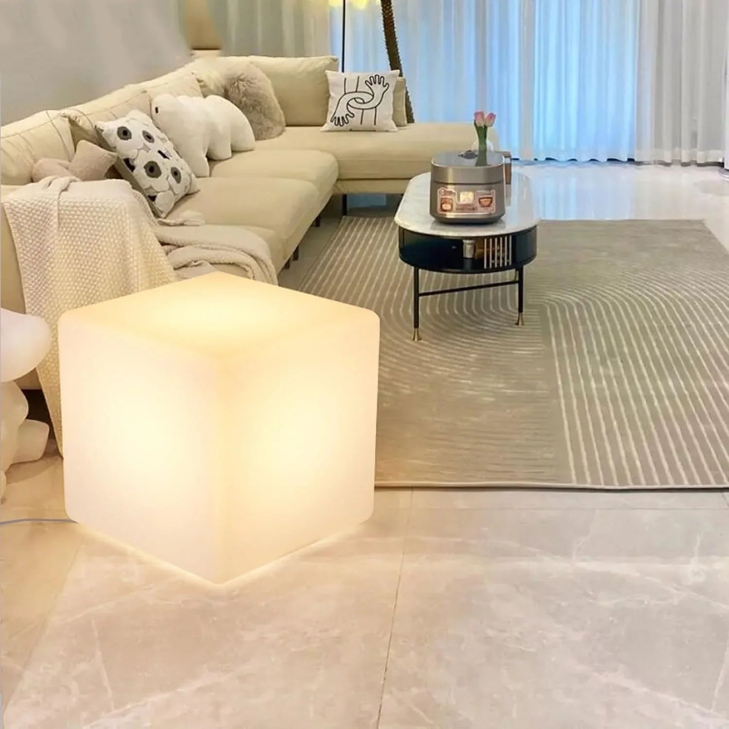 Audara-Creative Ambiance Rectangle Indoor Outdoor Floor Lamp White RGB Remote Dimming Study Office Standing Lamp Bedroom Living Room Balcony Torchiere Villa Restaurant Decoration Lighting Fixture