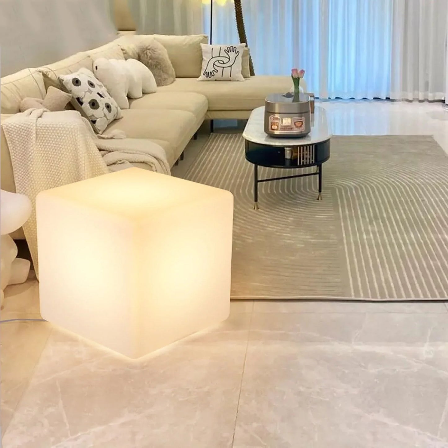 Audara-Creative Ambiance Rectangle Indoor Outdoor Floor Lamp White RGB Remote Dimming Study Office Standing Lamp Bedroom Living Room Balcony Torchiere Villa Restaurant Decoration Lighting Fixture