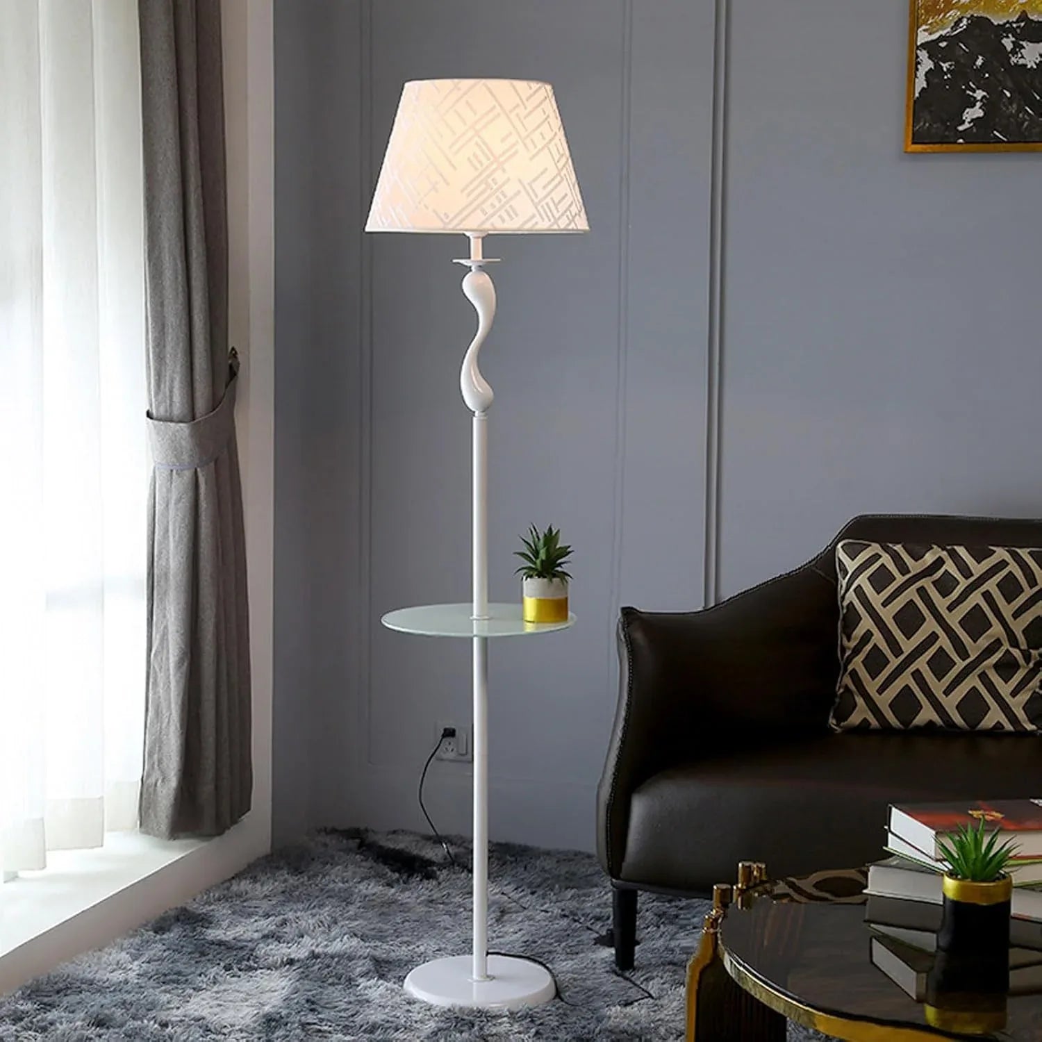 Audara-Creative Study Office Floor Lamp Simple Handmade Fabric Standing Lamp H63” Living Room Sofa Beside Bedroom Bedside Torchiere Farmhouse Club Restaurant Hotel Decoration Lighting Fixture