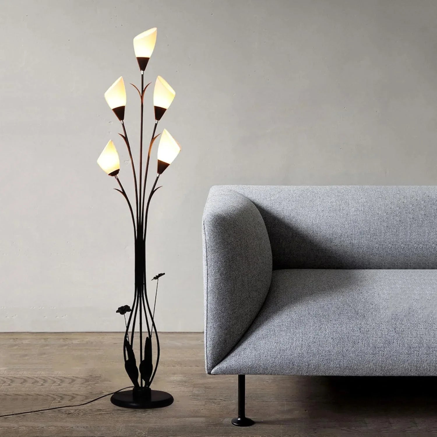 Audara-Creative Simple Study Bedroom Floor Lamp Black E26 5 Light Source Tri-Color Dimming Metal Acrylic Standing Lamp H66in Living Room Couch Side Torchiere Villa Club Dining Room Lighting Fixture
