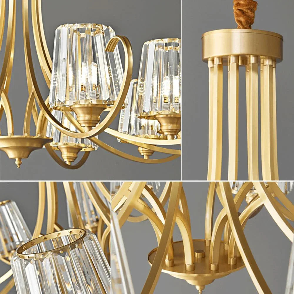 Audara-32-inch Crystal Chandeliers with 6 Light Heads European Modern-Style Chandeliers for Living Rooms Suitable for Bedrooms, Studies, Hotels, Kitchens, and Island Ceiling Lights Brass Chandelier