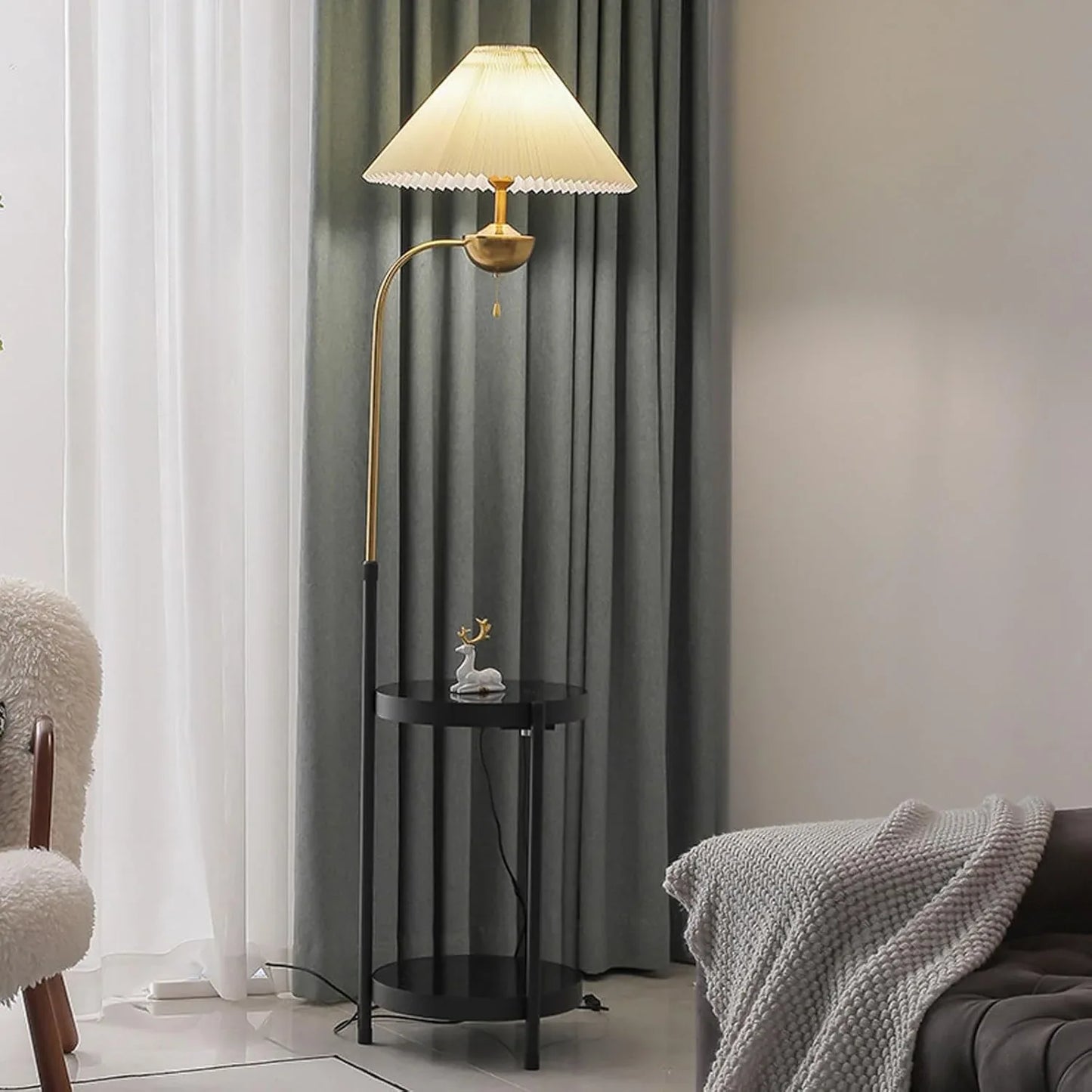 Audara-Creative Remote Control 3 Color Dimming E26 Living Room Floor Lamp Study Office Sofa Beside Standing LampH64in Metal Fabric Torchiere Villa Farmhouse B&B Lighting Fixture