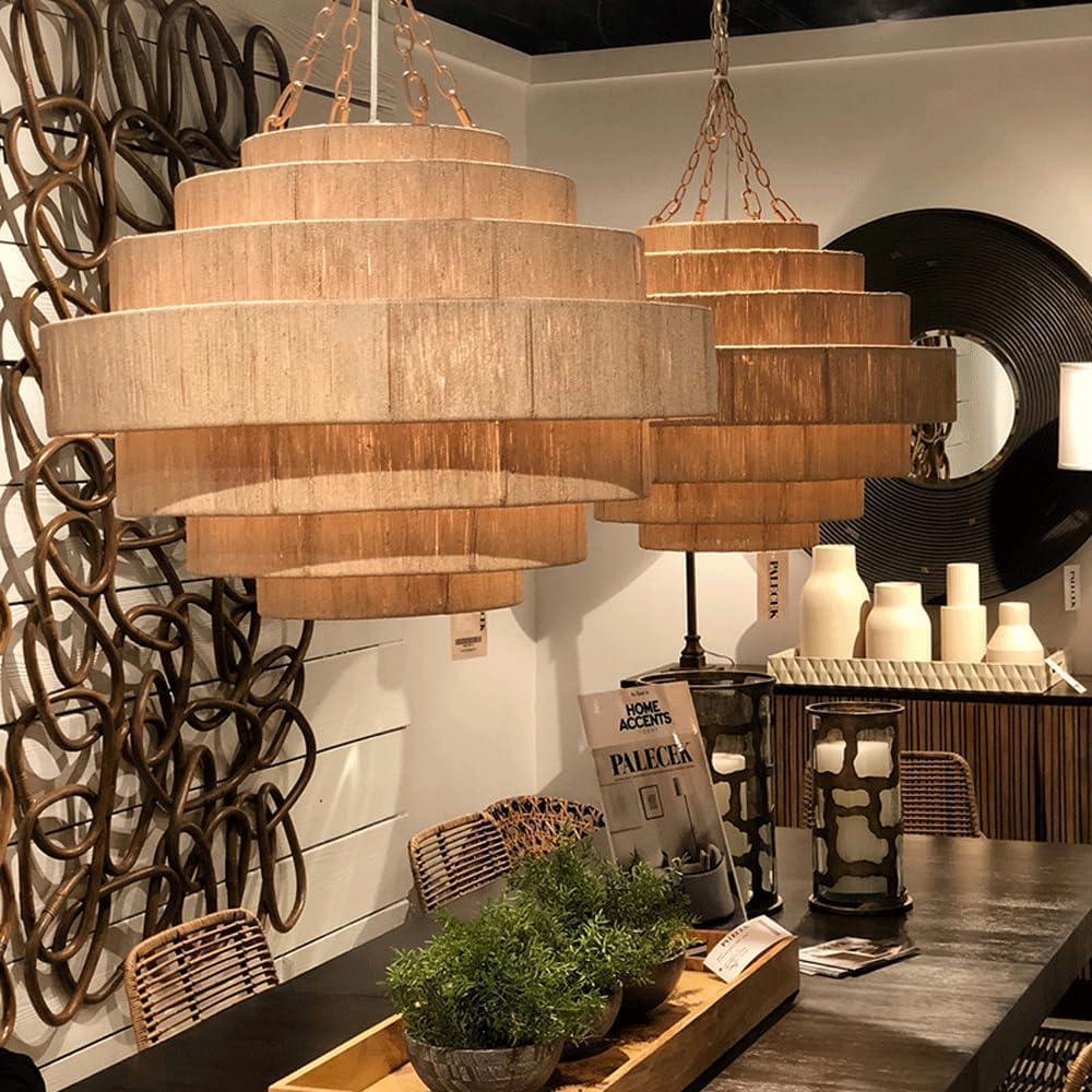 Audara Nature Color French Large Pendant Light Hemp Rope Hand-Woven Hanging Lamp E26 Lampholder D31.5in Chandelier Living Room Bedroom Balcony Hallway Mall Villa Loft Dining Room Lighting Fixture