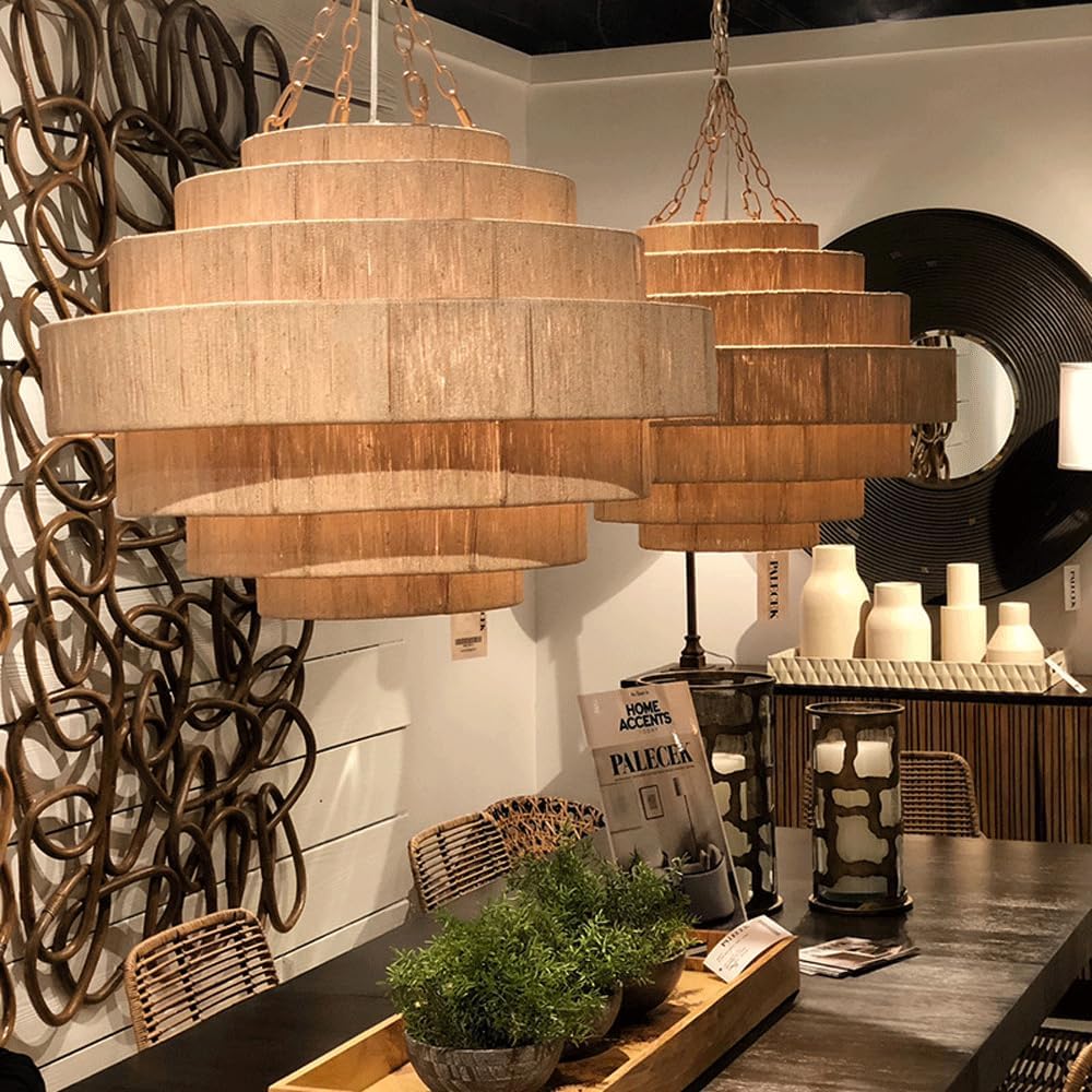 Audara Nature Color Lámpara colgante grande francesa Cuerda de cáñamo Tejida a mano Lámpara colgante E26 Portalámparas D80 cm Lámpara de araña Salón Dormitorio Balcón Pasillo Centro comercial Villa Loft Iluminación de comedor