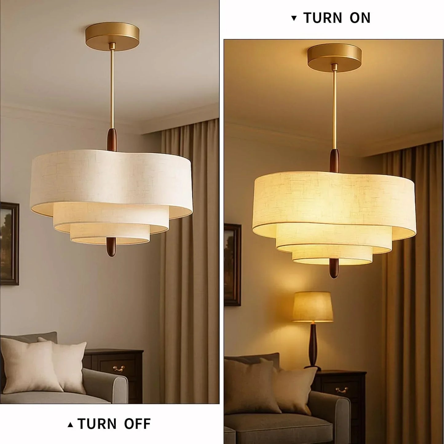 Audara 17.7" 3-Tier White Fabric LED Chandelier | Dimmable 3-Color Pendant Light | Boho Minimalist Hanging Lamp for Dining Room Bedroom