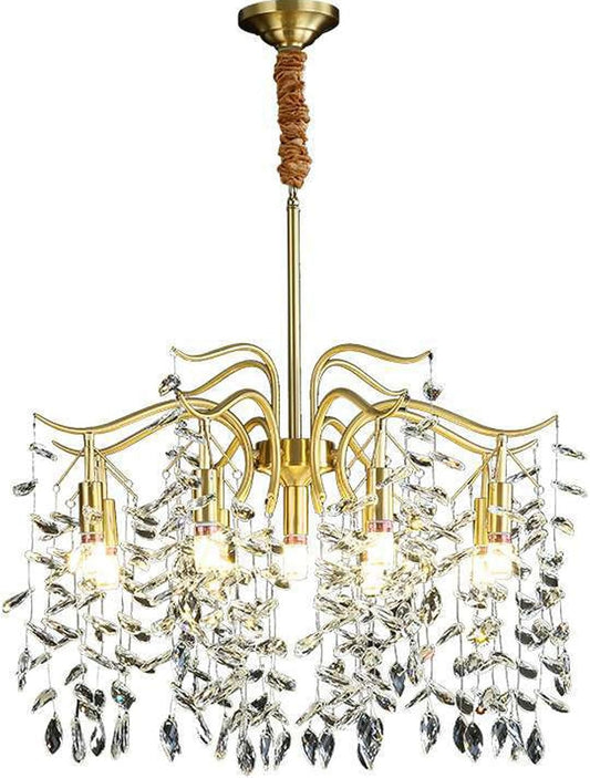 Audara-32-inch Crystal Chandeliers European Modern-Style Chandeliers for Living Rooms Suitable for Bedrooms, Studies, Hotels, Kitchens, and Island Ceiling Lights Brass Chandelier
