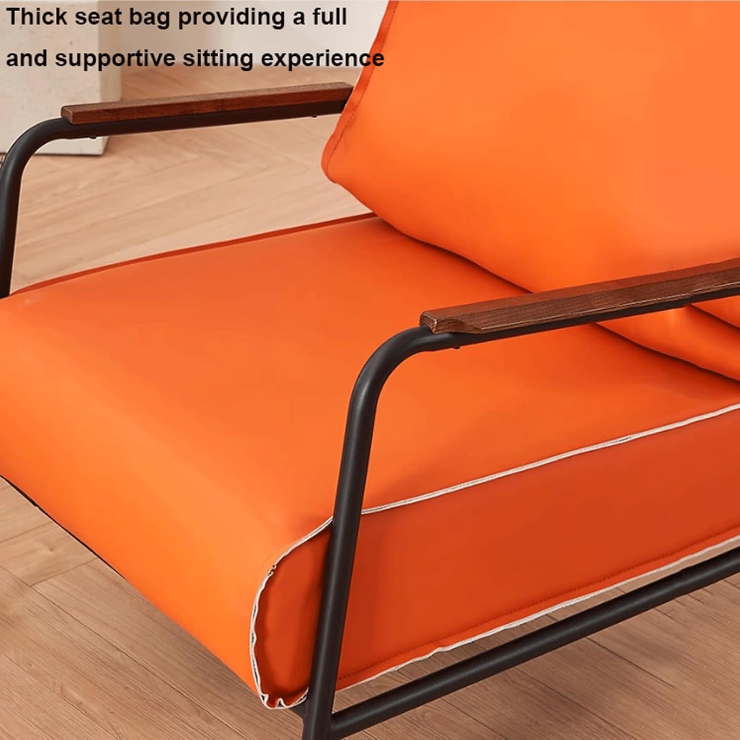 Audara-33 inch Leisure backrest Sofa Chair, Single Bench Orange Wooden armrest Oversized Accent Chair, Detachable backrest Design, Metal Frame, Suitable for Living Room, Bedroom, Reading Room