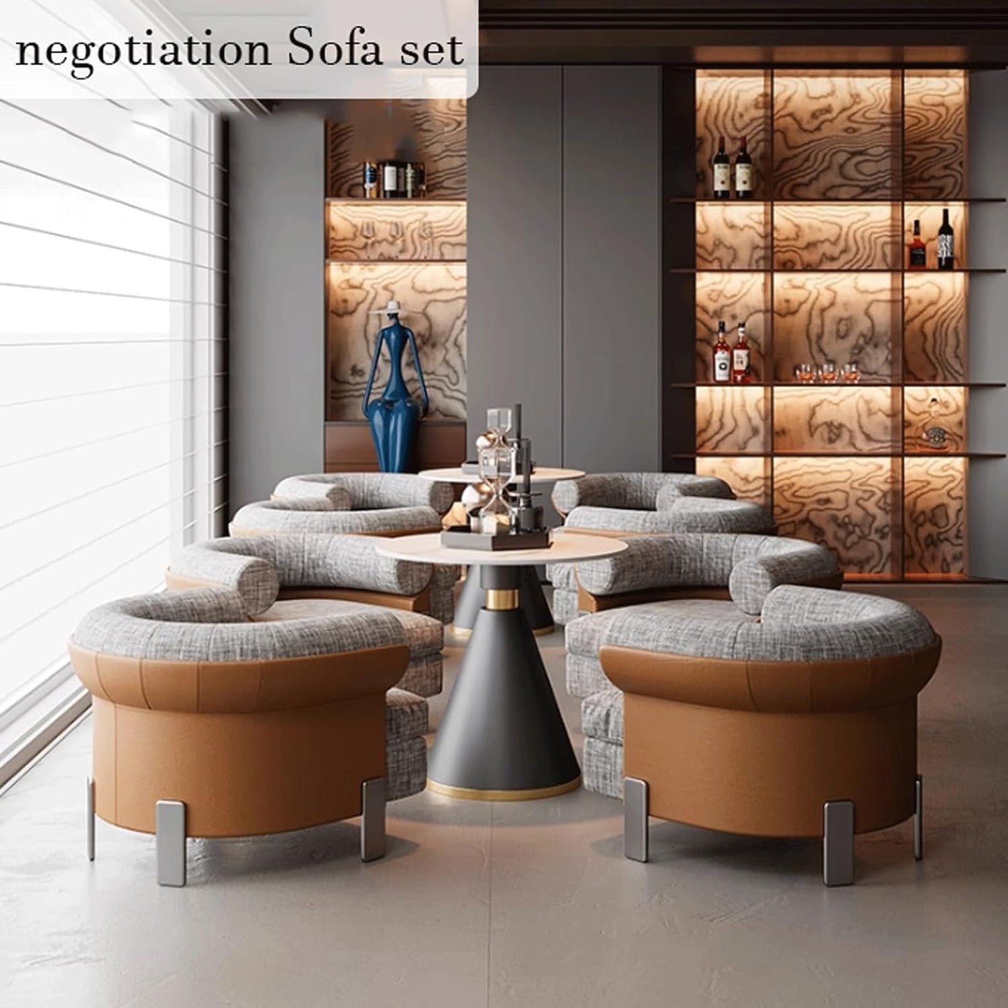 Audara-35 inch Black Leather Casual backrest Accent Chairs for Living Room, Gray Cotton Linen Single Sofa Chair, Free Installation Suitable for Living Room, Reception Room, Hotel