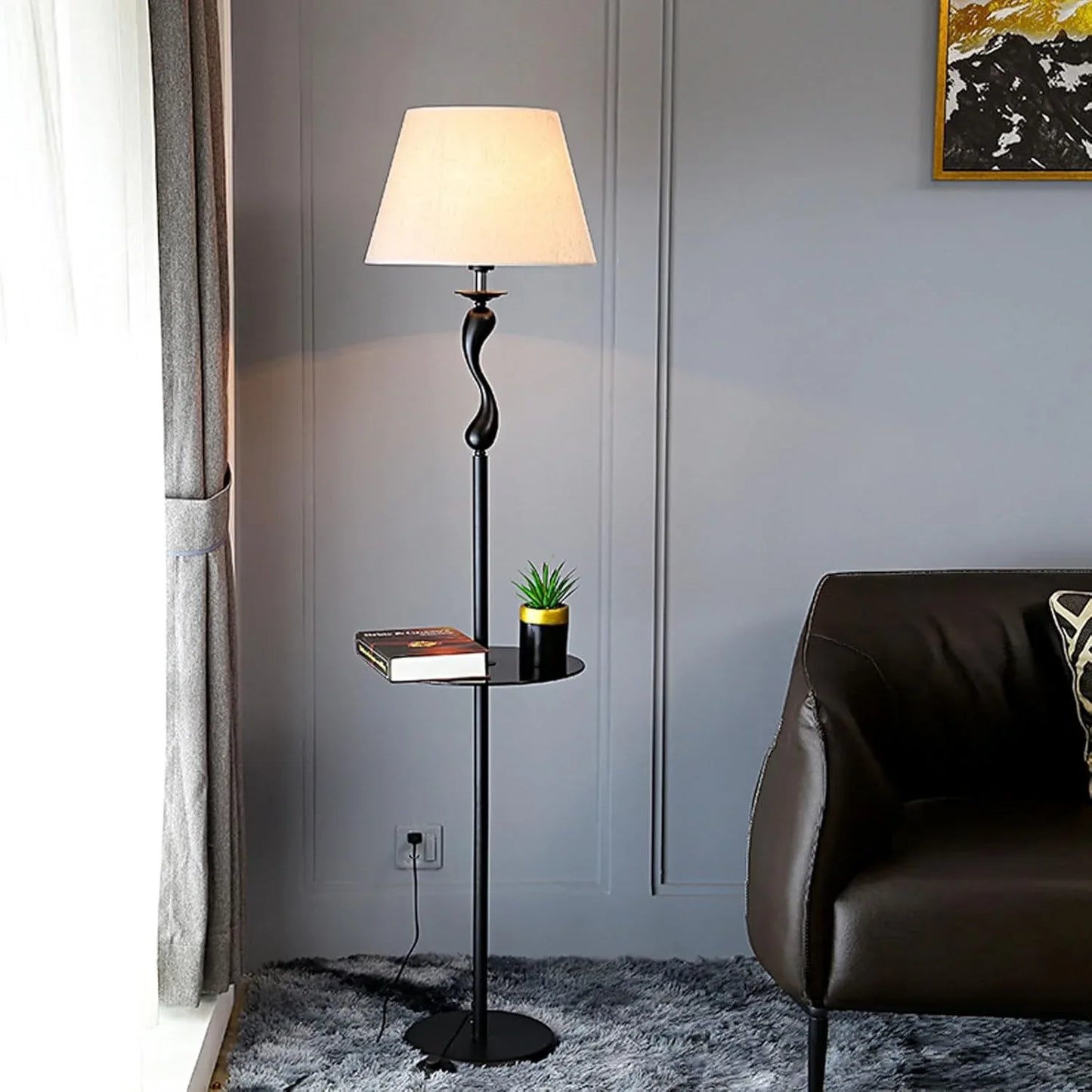 Audara-Creative Study Office Floor Lamp Simple Handmade Fabric Standing Lamp H63” Living Room Sofa Beside Bedroom Bedside Torchiere Farmhouse Club Restaurant Hotel Decoration Lighting Fixture
