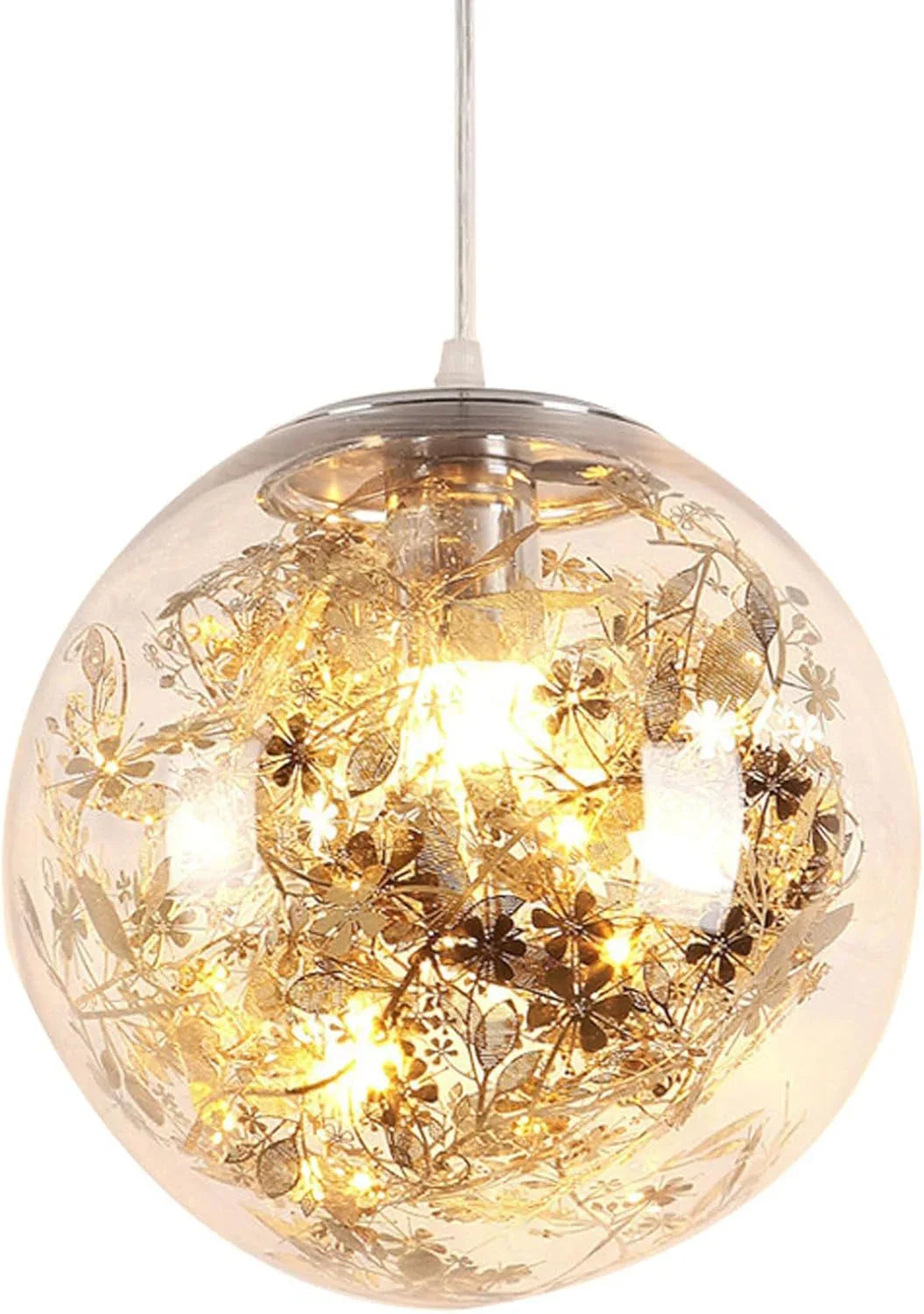 Audara-8-inch Glass Pendant Lights with Flowers Inside. Small Size, Suitable for Installation in Various Spaces. Decorative Lighting That Easily Complements Bohemian, European, and Other Styles.