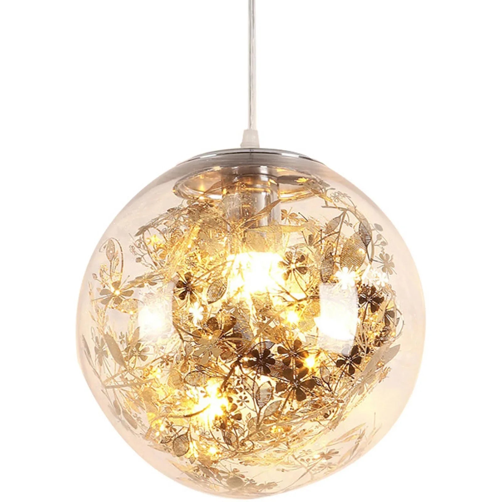 Audara-8-inch Glass Pendant Lights with Flowers Inside. Small Size, Suitable for Installation in Various Spaces. Decorative Lighting That Easily Complements Bohemian, European, and Other Styles. A