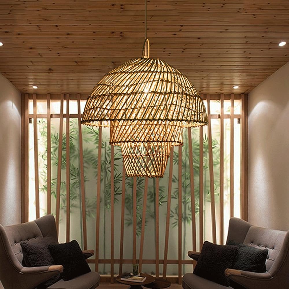 Audara-16-inch Woven Pendant Light Bohemian, Wabi-Sabi, and Multi-Style Ceiling Light Fixture Suitable for Bedrooms, Hotels, Study Rooms, Dining Areas, Entryways, and More Retro Lamp