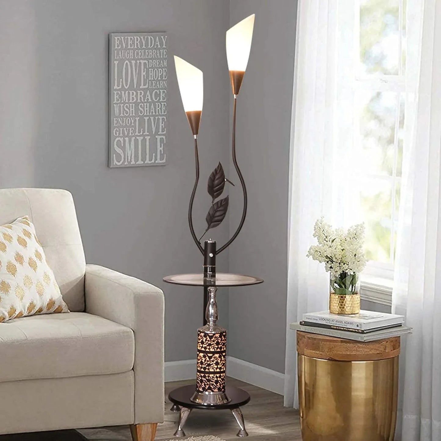 Audara-Creative Simple Living Room by Sofa Floor Lamp Light Luxury Retro with Coffee Table Metal Glass Standing Lamp 2 Light Source E26 H66.14in Study Room Bedroom Torchiere Rustic Lighting Fixture