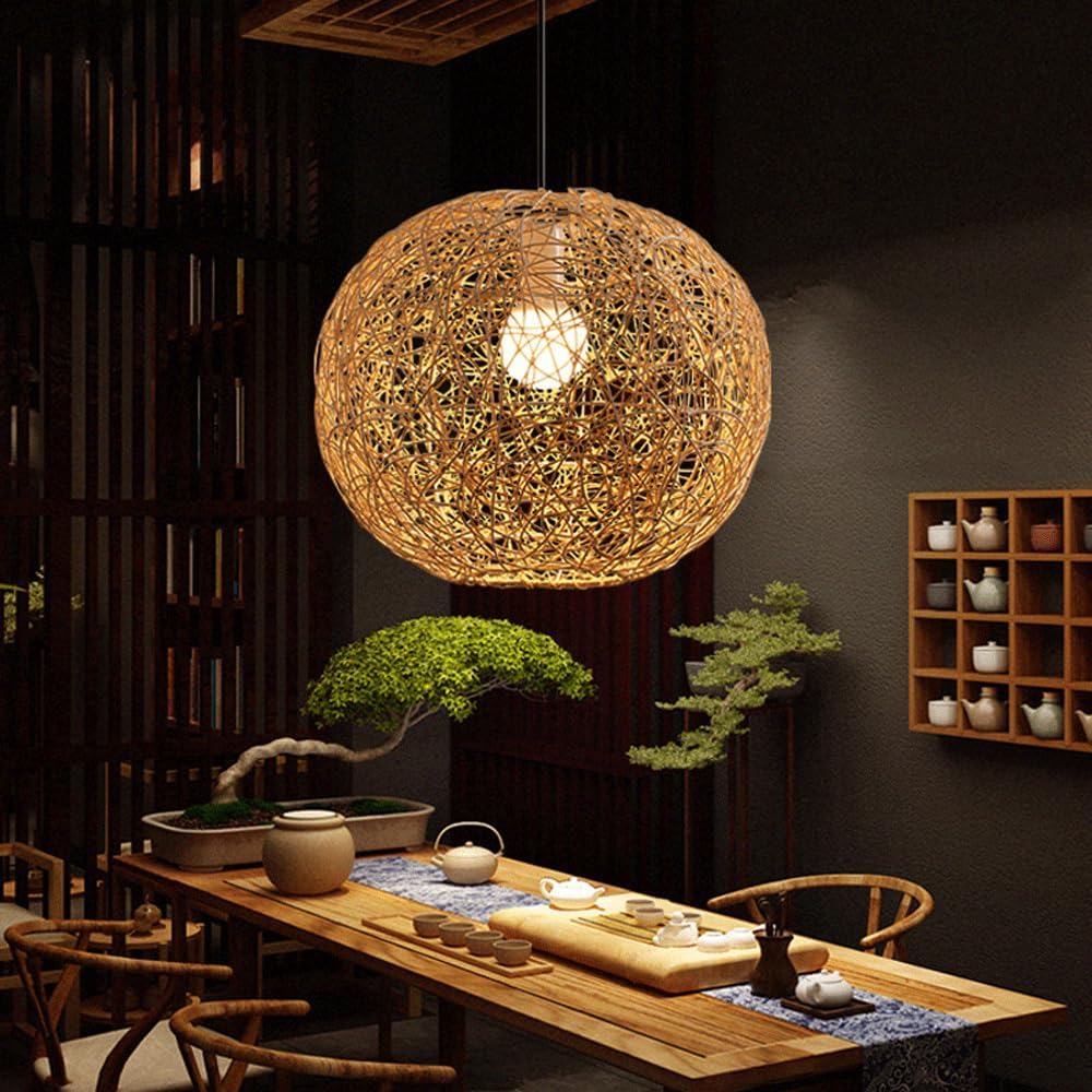 Audara-12-inch Woven Pendant Light Rattan Bohemian Wabi-Sabi Tropical Multi-Style Ceiling Light Fixture Suitable for Bedrooms, Hotels, Study Rooms, Dining Areas, Entryways, and More Retro Lamp