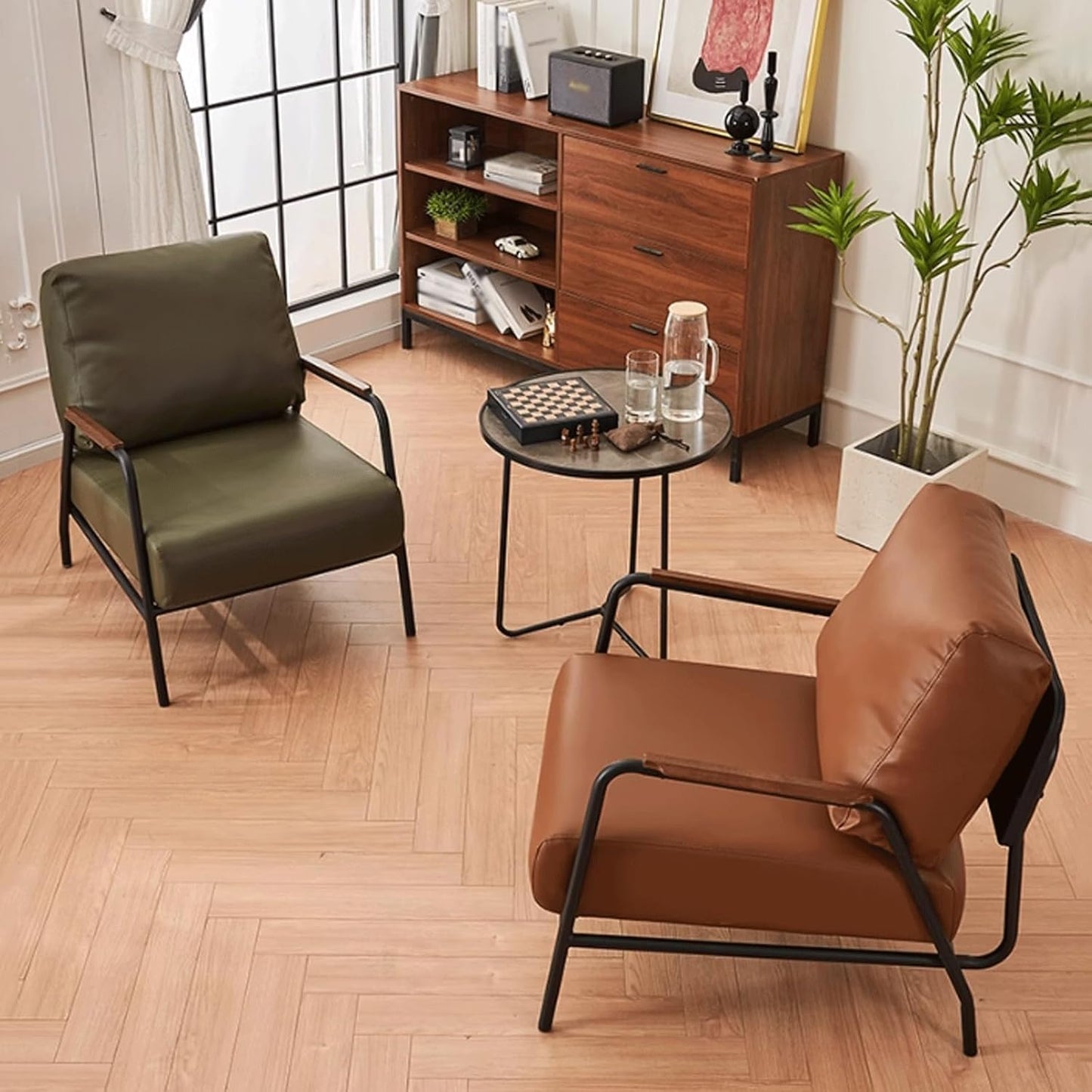 Audara-33 inch Leisure backrest Sofa Chair, Single Bench Orange Wooden armrest Oversized Accent Chair, Detachable backrest Design, Metal Frame, Suitable for Living Room, Bedroom, Reading Room
